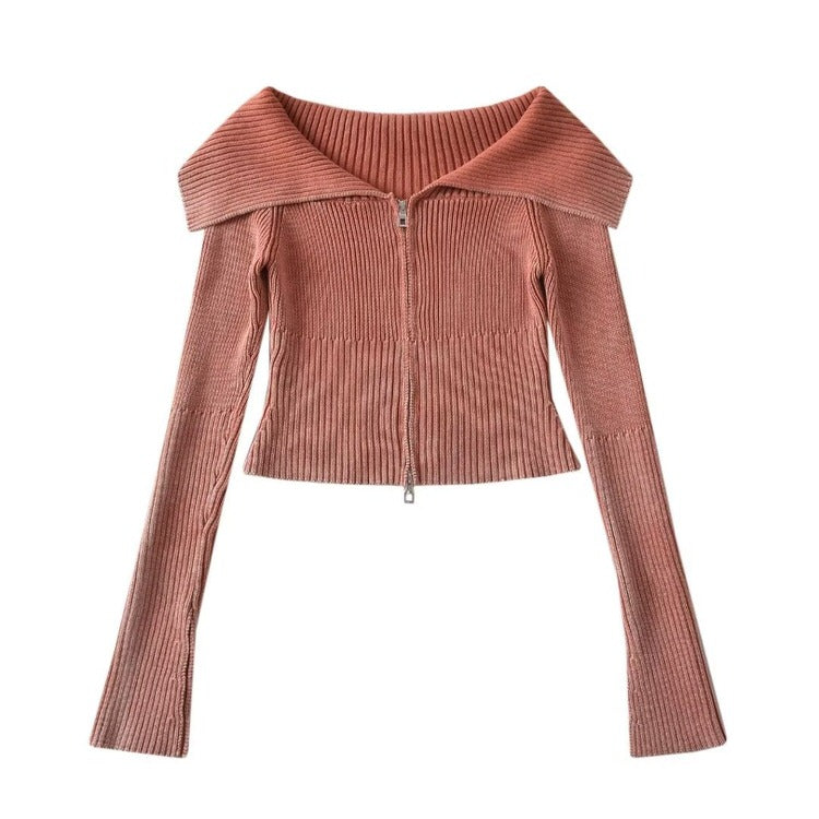 y2k off shoulder zip up top