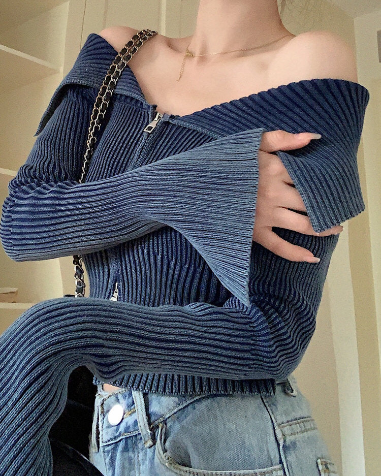 y2k off shoulder zip up top