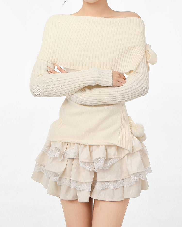 balletcore of shoulder sweater