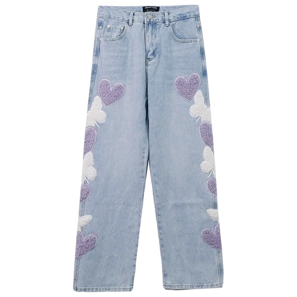 sweet attitude heart patch wide leg jeans