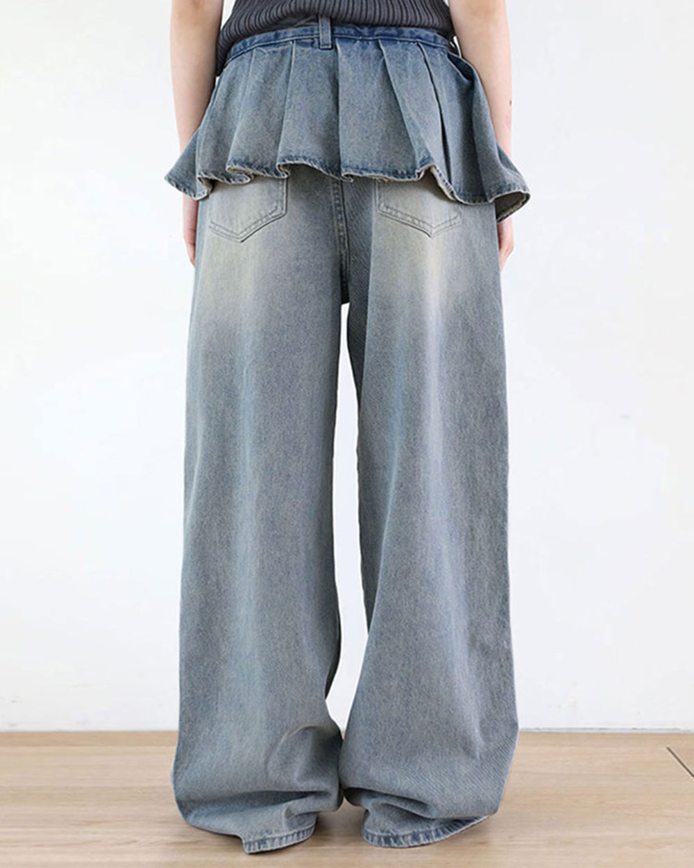 peplum waist denim wide leg jeans