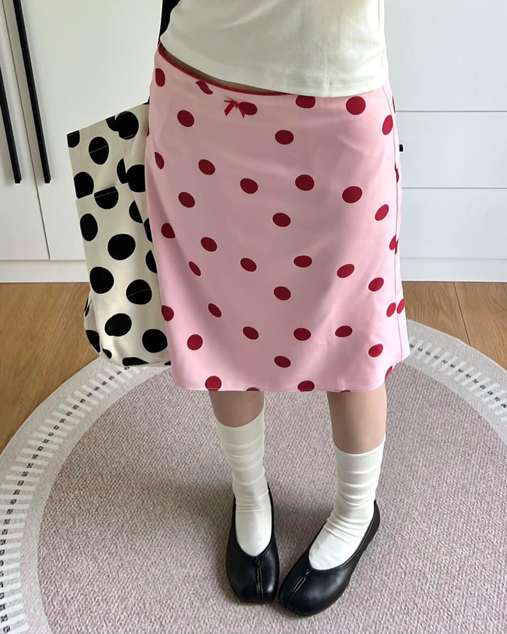 french kiss polka dot knee length skirt