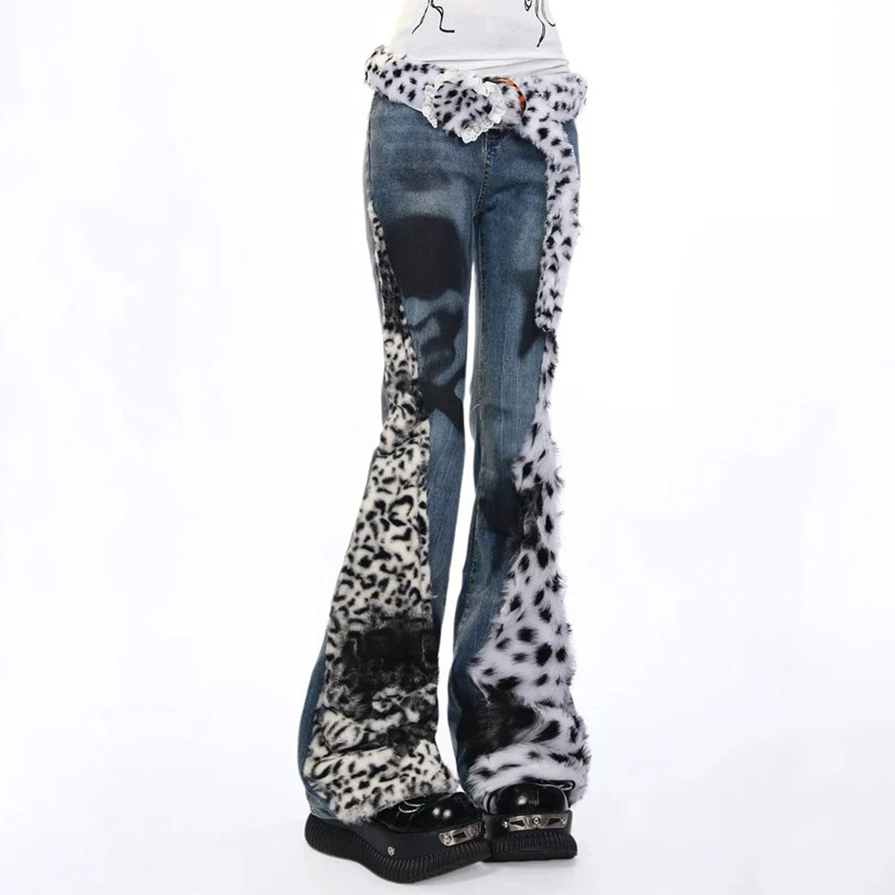 y2k aesthetic patchwork flared jeans